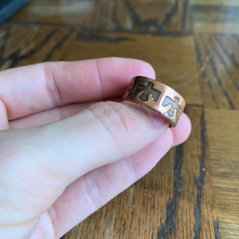 Vintage 70s Thunderbird Southwestern - Copper Band Ring - Wide Size 8
